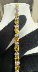 Yellow Oval Crystal Tennis Bracelet – Silver Tone Statement Bracelet 7145