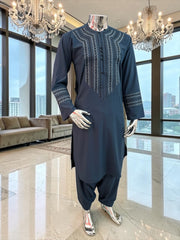 Men’s Designer Hand-Embroidered Parahan Tunban with Shawl – 3-Piece Afghan Outfit
