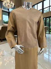 Large Honey Brown Afghan Parahan Tumban with Matching Khamak-Style Machine Embroidery – Men’s Traditional Wear
