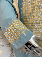 X-Large Turquoise Afghan Parahan Tunban for Men with Machine Embroidery
