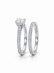 925 Sterling Silver Vintage Halo Wedding Ring Set for Women – Round Cut Cubic Zirconia Engagement Ring & Matching Wedding Band – Bridal Promise Ring Set
