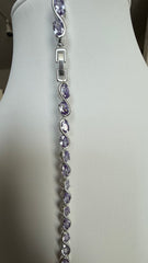Lavender Purple Crystal Infinity Bracelet – Silver-Tone Oval Stone Link Bracelet 7098