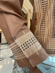 Medium Copper Brown Afghan Shalwar Kameez with Gold Embroidery | Premium Men’s Traditional Wear