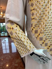 Men’s Beige Kameez with Embroidery – Large | Luqmaan Boutique