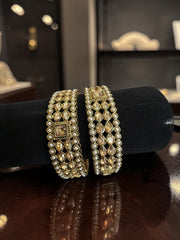 Zareen Pearl & Kundan Statement Bangles – Gold-Tone Bridal Bangle Set of 2 | 2 Sizes
