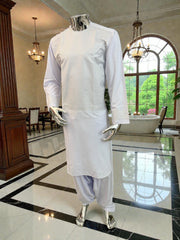 Small White Embroidered Parahan Tumban | Cotton-Blend Afghan Men’s Traditional Outfit | Luqmaan Boutique
