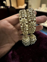 Noor Jhumka Charm Floral Bangles Set of 2 – Antique Gold Tone, 2 Sizes