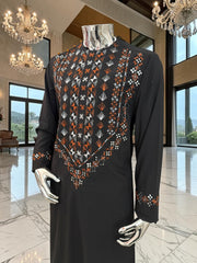 Small Black Afghan Parahan Tunban with Mirror Work – Premium Embroidered Men’s Traditional Outfit with Chadder/patto