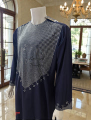 Small Navy Blue Afghan Parahan Tunban 3-Piece Set with Shesha Work