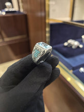Men’s Vintage Light Blue Zircon Signet Ring – Turkish Inspired Silver Tone Carved Statement Ring | Antique Style Cocktail Ring A5