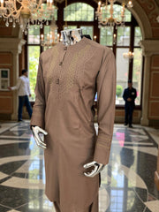 Small Handmade Brown Parahan Tumban | Traditional Afghan Hand Embroidery