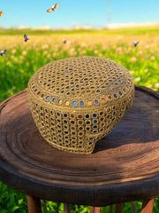 Handcrafted Brown Embroidered Cap with Mirror Work – Traditional Afghan Men’s Hat #2793