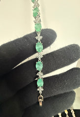 Mint Green Oval Crystal Link Bracelet – Silver-Tone Floral Accent Bracelet for Women 7125