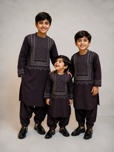 Deep Plum Boys Afghan Parahan Tunban Set | Luxury Embroidered Traditional Afghan Wear for Kids (1–12 Years) Design 23