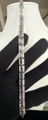 Lavender Emerald-Cut Crystal Halo Bracelet – Silver Tone Statement Jewelry 7089