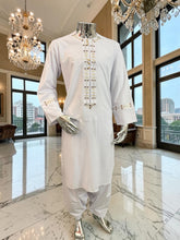 Large White Afghan Parahan Tunban Set – Hand & Machine Embroidery Yakhan Traditional Mens Outfit