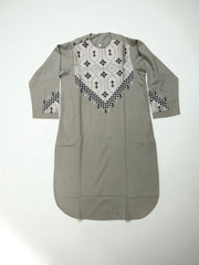 9 years old Boys Sage Green Parahan Tunban – Machine Embroidery in White & Navy