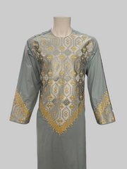 Men’s Sage Green Kameez – Sage Green with Gold Machine Embroidery | XL Size Afghan Traditional Wear