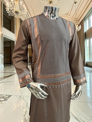 Small Taupe Brown Embroidered Men’s Parahan Tunban Yakhandozi – Premium Traditional Kandahari Yakhan