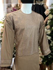 Afghan Parahan Tunban for Men Machine Embroidered Taupe Traditional Wear Medium