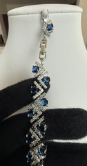 Royal Blue Crystal Geometric Chevron Bracelet – Silver Tone Statement Jewelry 7100