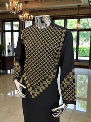 Small Black Afghan Kameez with Gold & Black Embroidery | Premium Traditional Men’s Outfit