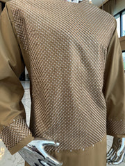 Large Honey Brown Afghan Parahan Tumban with Matching Khamak-Style Machine Embroidery – Men’s Traditional Wear