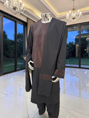 X-Large Men’s Black & Copper Embroidered Parahan Tunban – Extra Large 7225