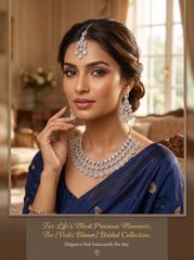 Silver-Tone AD Bridal Necklace Set with Earrings & Maang Tikka – 8 Colors