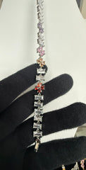 Multicolor Floral Baguette Crystal Link Bracelet – Silver Tone Flower Bracelet 7144
