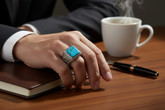 Vintage Turquoise Stone Signet Ring – Silver Tone Statement Ring
