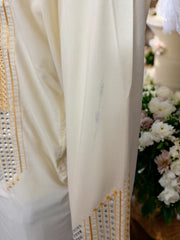Afghan Parahan Tunban for Men Shesha Mirror Work Machine Embroidered Cream Traditional Wear X-Large