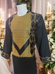 Afghan Parahan Tunban for Men Machine Embroidered Black Gold Traditional Wear Medium