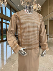 XL Beige Embroidered Afghan Parahan Tumban – Cotton-Blend Traditional Men’s Outfit | Luqmaan Boutique