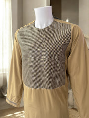 Afghan Parahan Tunban for Men – Beige Gold, XL (Defected Embroidery)