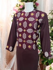 Afghan Parahan Tunban with Machine Khamakdozi Embroidery – Deep Maroon Gold White – Medium