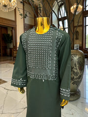 Traditional Afghan Clothing for Boys – Forest Green Embroidered Set Design 23