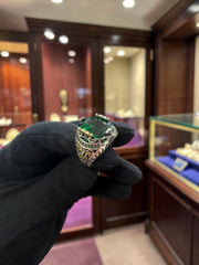 Vintage Turkish Inspired Signet Ring with Cubic Zirconia Stone – Silver Plated Two-Tone Men’s & Unisex Statement Ring – Available in Black, Green, Red, Gold, Navy & Blue