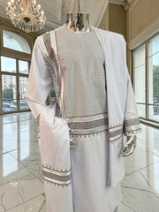 Large Premium White Parahan Tunban Set with Brown Machine Embroidery Pattu/Chadder