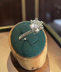 1 CT Certified Moissanite Adjustable Ring – Round Brilliant Solitaire Silver Tone Ring with GRA Certificate & Jewelry Box 7059