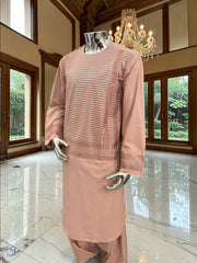 XL Rosewood Afghan Kameez – Premium Fabric with High-Quality Matching Embroidery