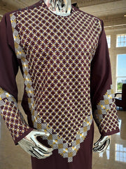 Men’s Maroon Kameez with Gold and White Machine Embroidery – Large Tall | Luqmaan Boutique