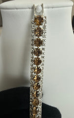 Champagne Crystal Double Row Tennis Bracelet – Silver Tone Statement Bracelet 7108
