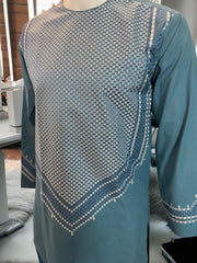 X-Small Afghan Parahan Tunban for Men with Machine Khamakdozi Embroidery – Teal Blue