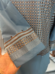Afghan Parahan Tunban for Men with Machine Khamakdozi Embroidery – Dusty Blue – X-Small