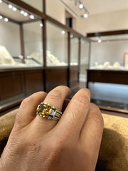 Luqmaan Zircon Cluster Ring for Men Platinum Plated Brass, Gold Tone