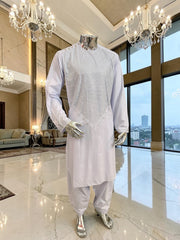 Medium White Shesha Afghan Parahan Tunban Groom Wear