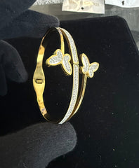 Gold-Tone Crystal Butterfly Stretch-Open Bangle Bracelet 8056