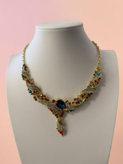 Multicolor Crystal Gold-Tone Necklace & Earrings Set. 069
