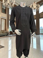 Large Black Embroidered Parahan Tunban for Men – Premium Afghan Traditional Kameese Shelwar Outfit